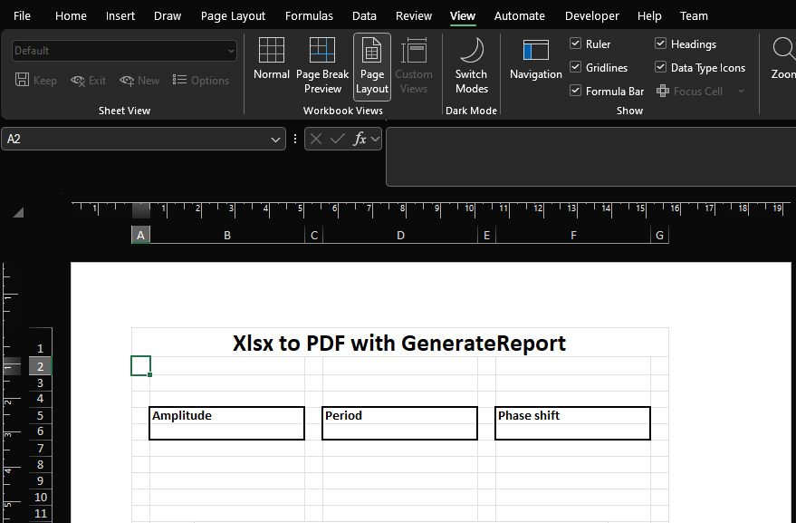 The Excel Page Layout.